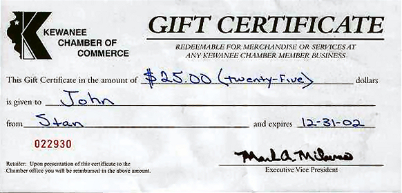 Example Gift Certificate